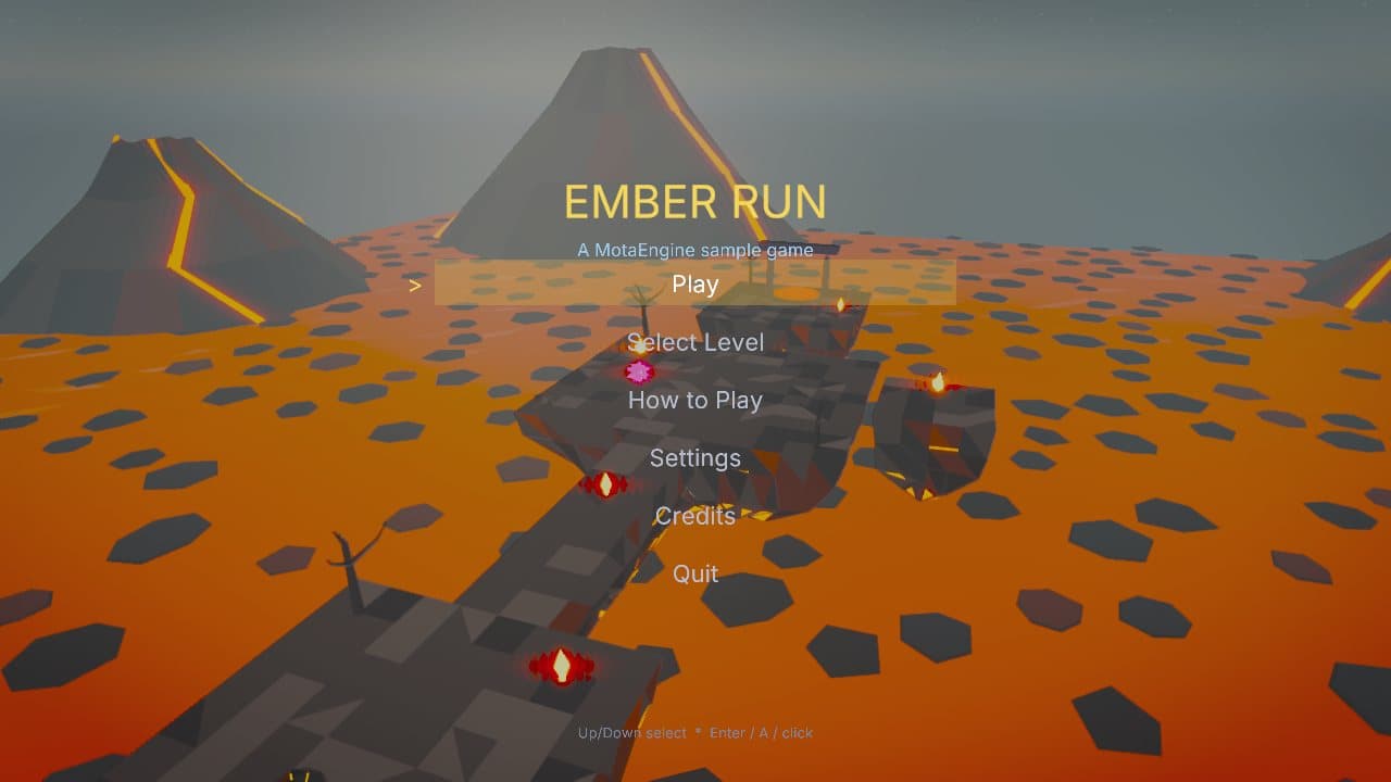 Title screen over a fly-by of the first level